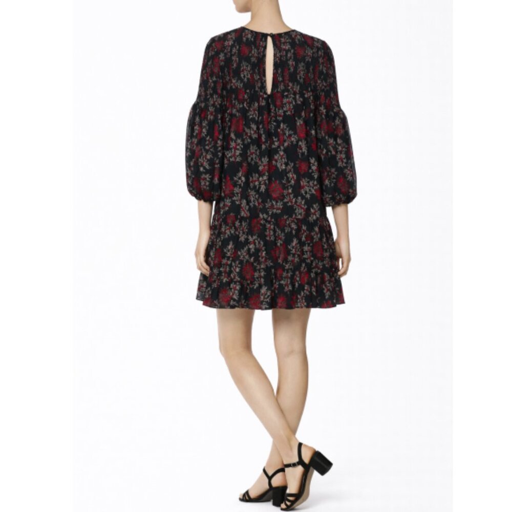 CINQ À SEPT 'Rika' Billowed-Sleeve Tiered Mini-Dress, Raspberry Multi - Picture 3 of 4